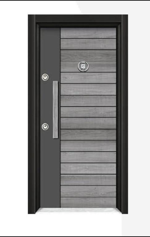 Ușa de exterior Ușă de exterior 6: gri cu lamele orizontale și mâner lung inox